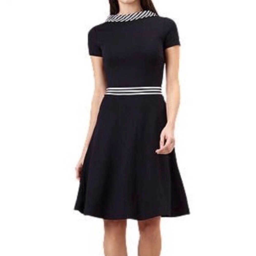 HOBBS LONDON Navy Nautical Dress Striped Collar & Waistband Knee-Length Size 10